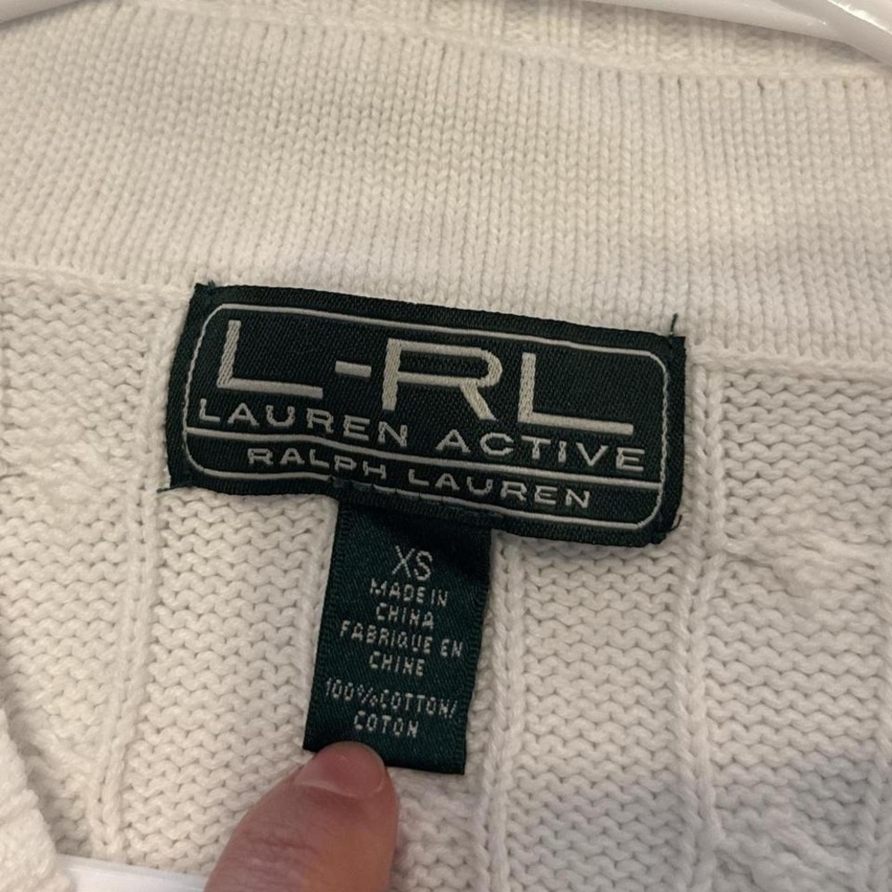 Ralph Lauren White Cable Knit Sweater Women's V Neck Striped Collar Top - Picture 8 of 8